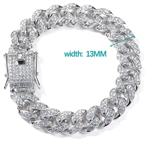 ⭐ Large Men's Cuban Link 8" Iced Out Diamond Bracelet 13mm Wide 18k White Gold ⭐ - Picture 4 of 7